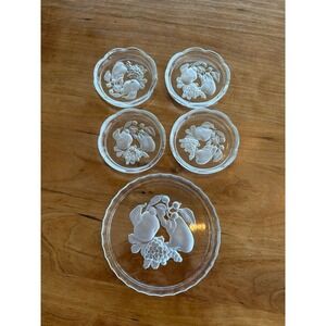 Val St Lambert Frosted Fruit Crystal 5-Piece Plate and Coaster Set